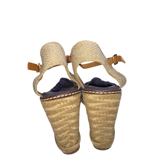 Tory Burch Blue and Tan Wedge Sandal size 9 - Picture 6 of 7